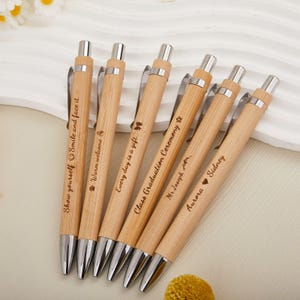 Bamboo Wooden Pen with Custom Engraving, Personalized Gift, Guest Favor, Blue Ballpoint, Unique Gift Idea, Wedding Pen with Name