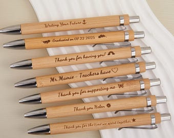 Bolígrafo de madera de bambú con grabado personalizado, recuerdo de invitado, bolígrafo de boda con nombre, bolígrafo azul, idea de regalo única, regalo personalizado