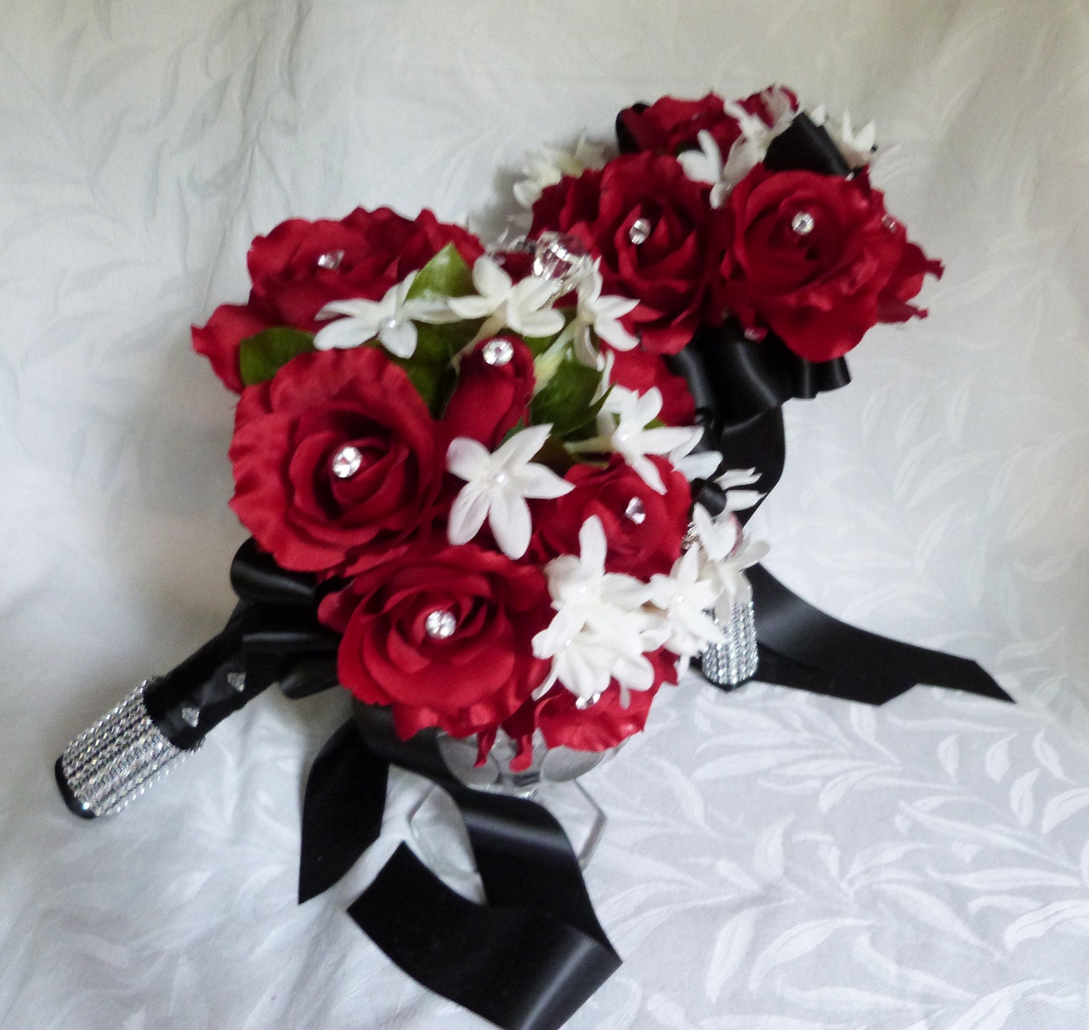 Red rose bouquet red white black wedding bouquet and | Etsy