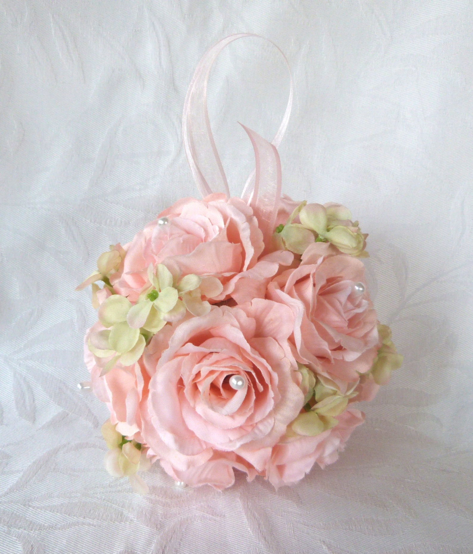 Pink Rose and Green Hydrangea Kissing Ball Rose Pomander Etsy