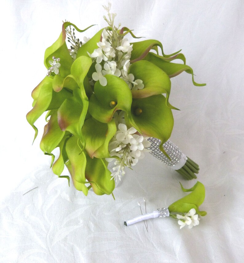 Green Calla lily wedding bouquet simple elegant Real touch Etsy