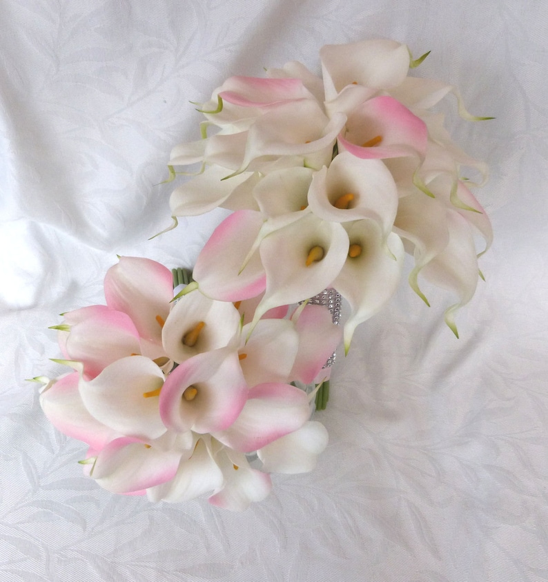 14 Piece set Pink and white mini real touch calla lily bridal bouquet set Wedding flower set