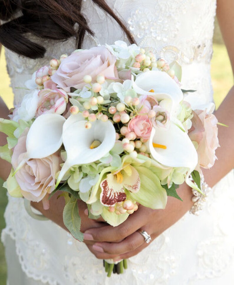 Calla lily rose orchid bridal bouquet mini white calla lily Etsy