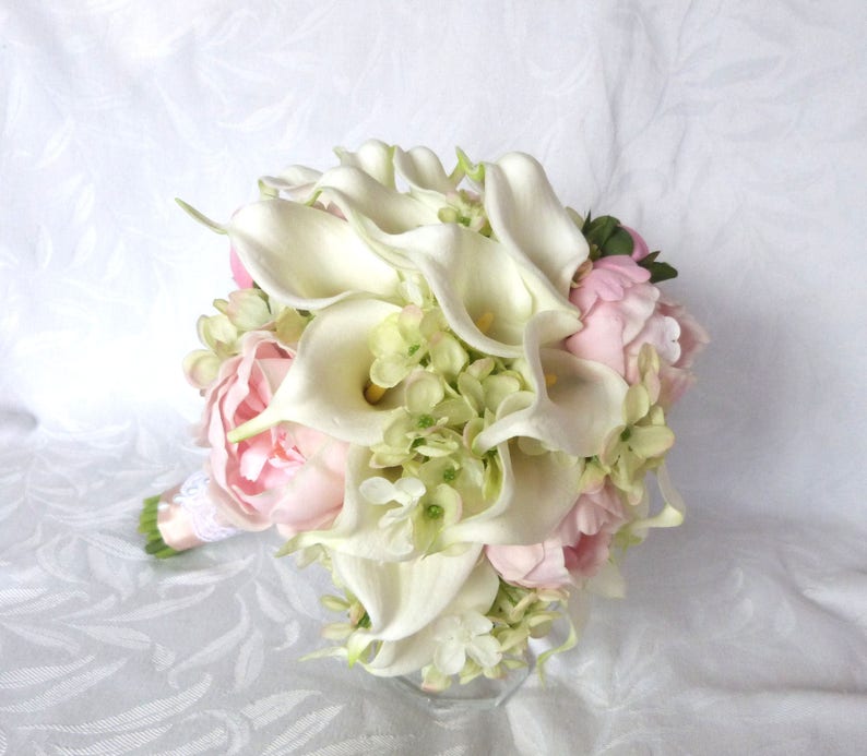 Real touch Calla lily and peony bridal bouquet with silk Etsy