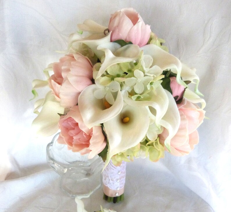 Real touch Calla lily and peony bridal bouquet with silk Etsy