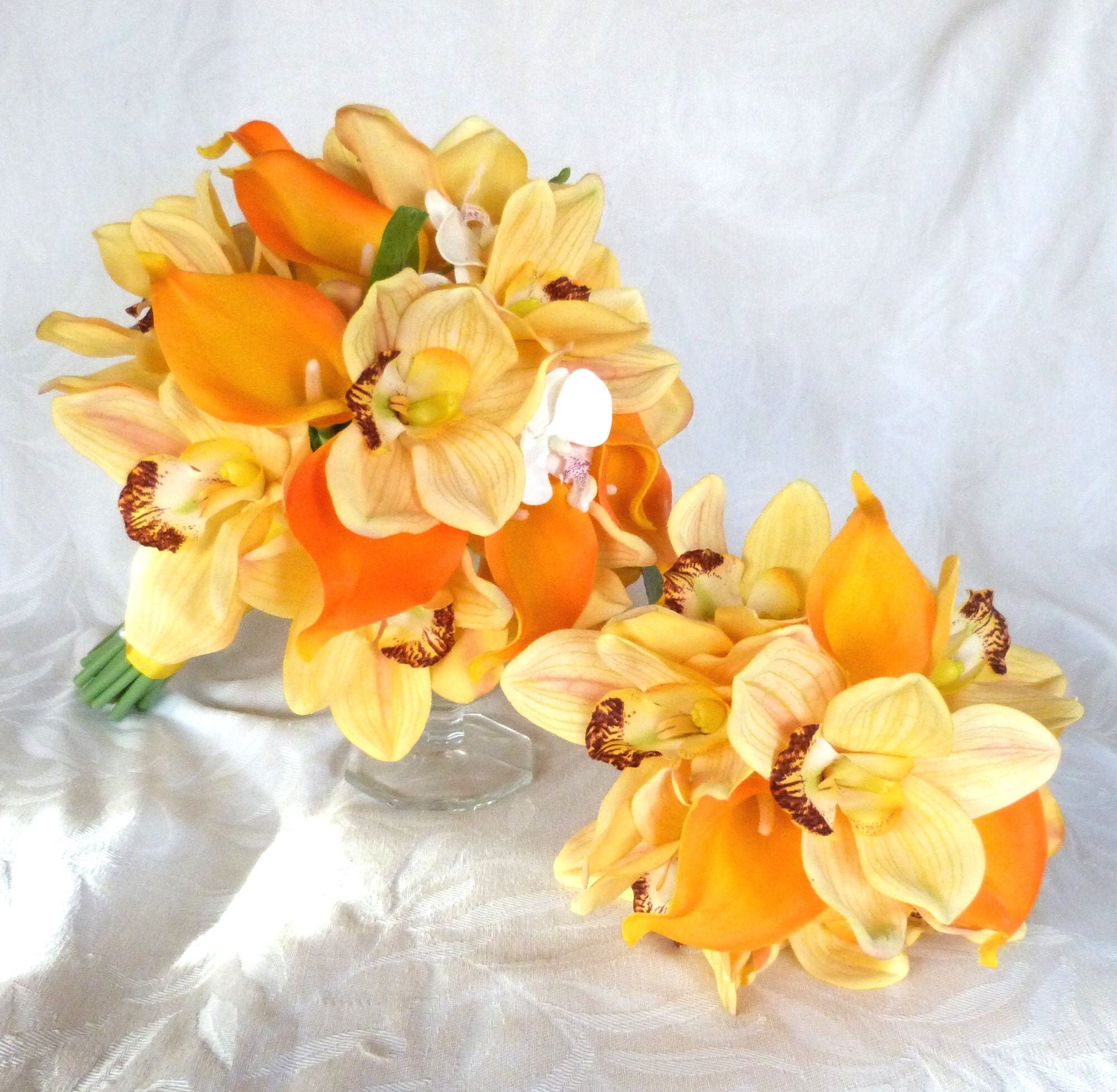 Tropical Real touch Orchid Bouquet yellow orchids and orange Etsy