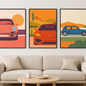 Set of 3 Minimalist Car Prints – Porsche Wall Art Bundle – Modern Sports Car Poster Download – Retro Automotive Line Art for Men’s Decor