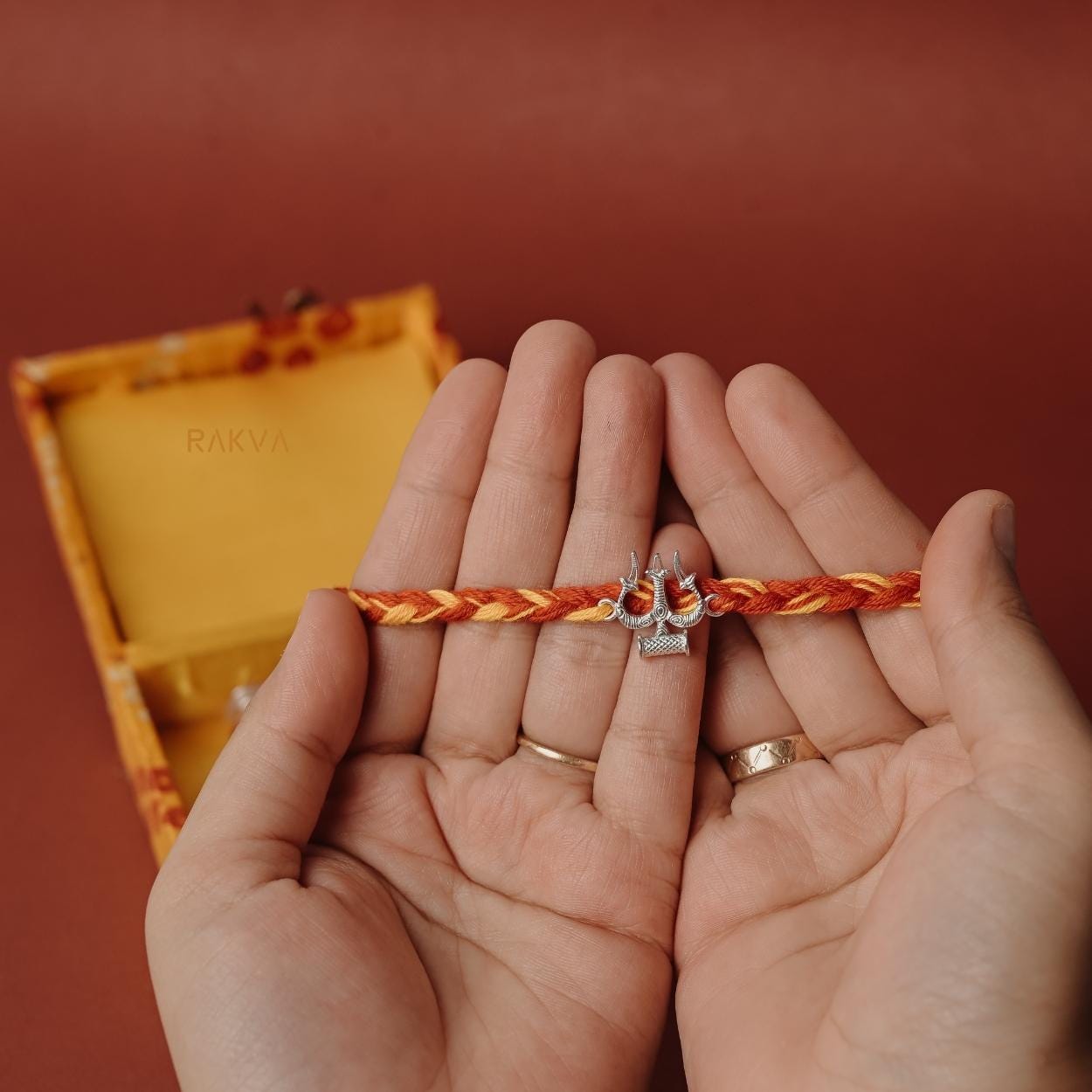 Sterling Silver Trishul Rakhi: Brother's Protection Gift with Roli Tilak