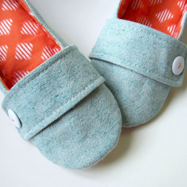 Women's Slippers - Aqua and Orange House Slippers with Decorative Straps and Buttons