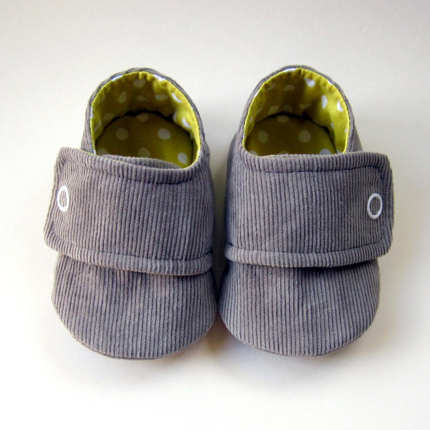 Baby Booties in Gray Corduroy and Yellow Polka-Dot Cotton | Etsy