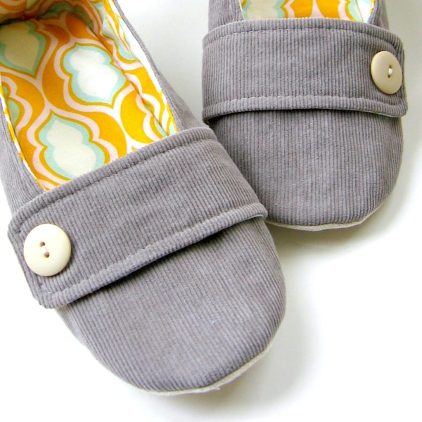 Women's Slippers - Grey Corduroy, Tangerine Yellow and Aqua 'Moli-Maude' House Slippers // Size 5.5
