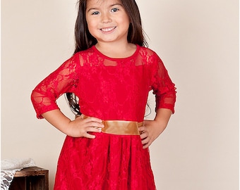 Gloria Party Dress: Girl's knit dress pattern, play dress pattern, lace dress pattern