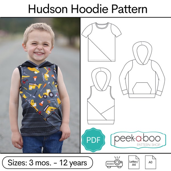 Hudson Hoodie PDF Sewing Pattern/ Kids Pullover Pattern/ Kids Sweatshirt Pattern/ Baby Sweatshirt Pattern/ Hooded Tank Pattern