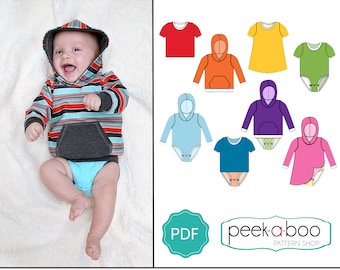 Eeny Meeny Miny Moe PDF Sewing Pattern: Baby Hoodie, Baby Dress, Bodysuit Hoodie, Bodysuit Dress