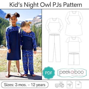 PDF-Schnittmuster für Nachteulen-Pyjamas für Kinder