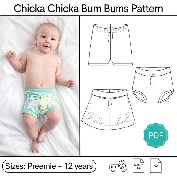 Chicka Chicka Bum Bums PDF Sewing Pattern: Bummies Sewing Pattern, Shorties Sewing Pattern, Skirted Bummies Pattern