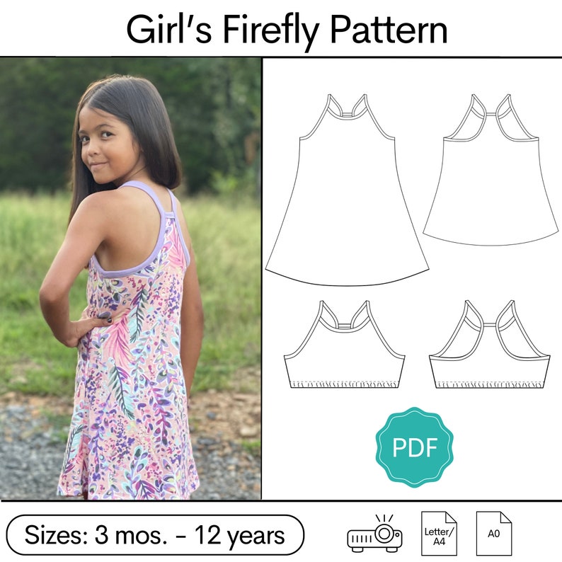 Girl's Firefly Dress & Top PDF Sewing Pattern image 1