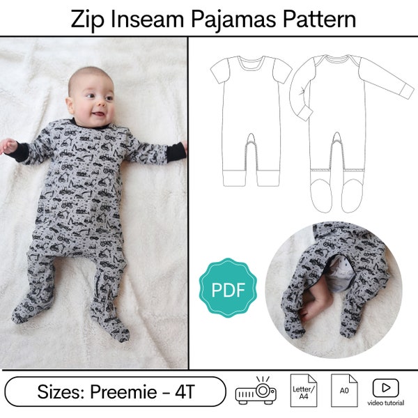 Lullaby Line Zip Inseam Pajamas Sewing Pattern