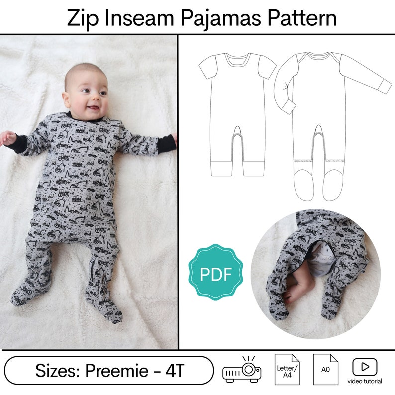 Lullaby Line Zip Inseam Pajamas Sewing Pattern image 1