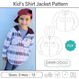 Kid&#39;s Shirt Jacket PDF Sewing Pattern | Kid&#39;s Shacket Pattern
