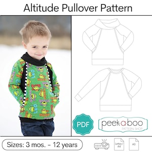 Altitude Pullover PDF Sewing Pattern/ Kids Pullover Pattern/ Kids Sweatshirt Pattern/ Baby Sweatshirt Pattern