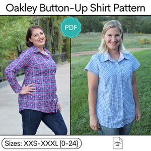 Oakley Button-Up PDF Sewing Pattern: Women&#39;s Blouse Pattern, Women&#39;s Button-Up Shirt Pattern