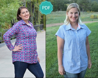 Oakley Button-Up PDF Sewing Pattern: Women's Blouse Pattern, Women's Button-Up Shirt Pattern