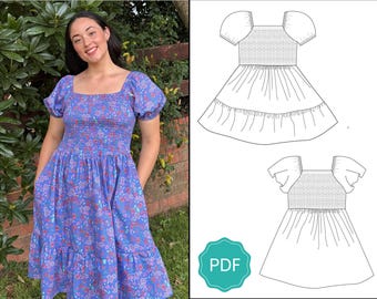 Damen Rosebud Shirred Dress Pattern