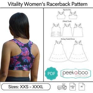 Vitality Racerback Tank & Sports Bra Sewing Pattern: Women's Tank Top Pattern, Women's Sports Bra Pattern