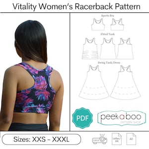 Vitality Racerback Tank & Sports Bra Sewing Pattern: Women&#39;s Tank Top Pattern, Women&#39;s Sports Bra Pattern