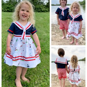 Anchors Aweigh Sailor Dress: Vintage Sailor Dress Pattern, Girls Dress Pattern, 4th of July Dress image 5