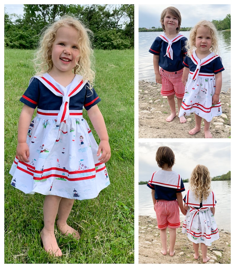 Anchors Aweigh Sailor Dress: Vintage Sailor Dress Pattern, Girls Dress Pattern, 4th of July Dress image 5