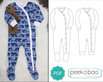 Lullaby  Line Snap Pajamas: Baby Pajamas Sewing Pattern, Footed Pajamas Sewing Pattern