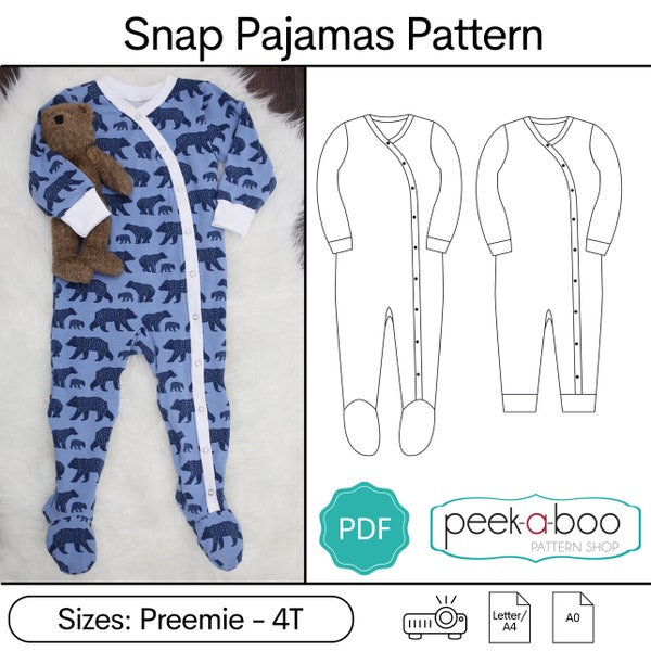 Lullaby  Line Snap Pajamas: Baby Pajamas Sewing Pattern, Footed Pajamas Sewing Pattern