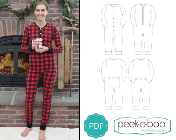 Adult Long Johns PDF Sewing Pattern: Adult One-piece Pajamas, Adult Union  Suit, Family Pjs 