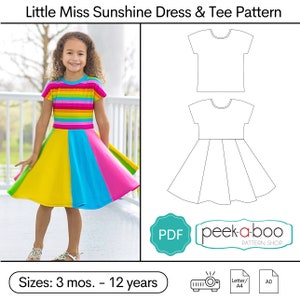 Little Miss Sunshine Dress & Tee: Dolman Tee Pattern, Twirly Dress Pattern, Circle Skirt