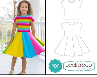 Little Miss Sunshine Dress & Tee: Dolman Tee Muster, Twirly Dress Pattern, Tellerrock