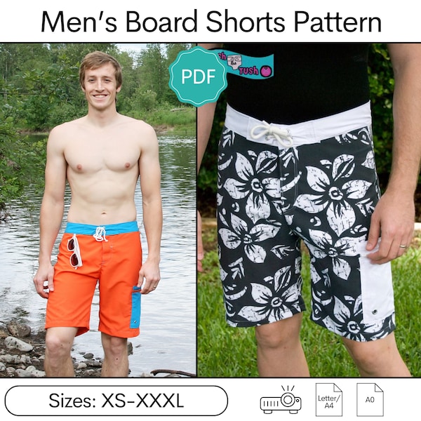 Long Beach Board Shorts: Men's Board Shorts Pattern, Men's Swimsuit Pattern