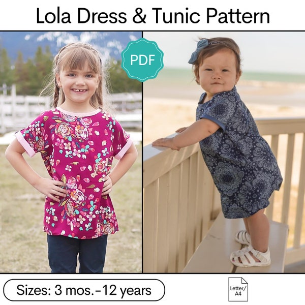 Lola Dress and Tunic PDF Sewing Pattern: Girls Tunic Sewing Pattern, Girls Dress Sewing Pattern