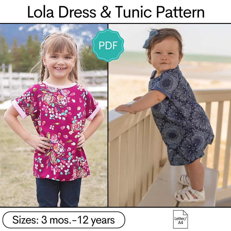Lola Dress and Tunic PDF Sewing Pattern: Girls Tunic Sewing Pattern, Girls Dress Sewing Pattern image 1