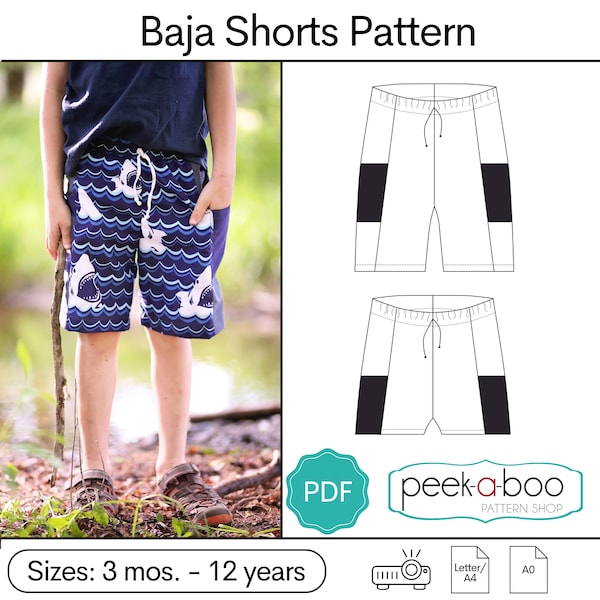 Baja Shorts Sewing Pattern: Kids Shorts Sewing Pattern, Baby Shorts Sewing Pattern, Boardshorts Sewing Pattern