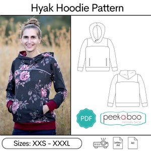 Hyak Hoodie PDF Sewing Pattern: Women&#39;s Hoodie Pattern / Women&#39;s Sweatshirt Pattern / Hoodie Jacket Pattern / Instant Download