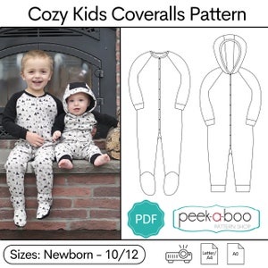 Gemütlicher Kinderoverall PDF Schnittmuster / Coveralls Pattern / Kinder Pyjama Schnittmuster / Bodysuit Pattern / Baby Pyjama Schnittmuster
