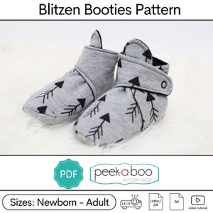 Blitzen Booties PDF Sewing Pattern: Baby booties sewing pattern, kids booties sewing pattern, adult booties pattern, slippers sewing pattern