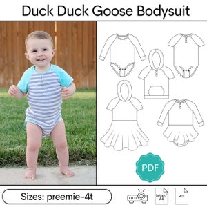 Duck Duck Goose PDF 縫製パターン: ベビーボディスーツパターン/幼児ボディスーツパターン