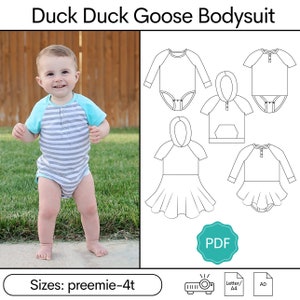 Duck Duck Goose PDF Sewing Pattern: Baby Bodysuit Pattern/Toddler Bodysuit Pattern