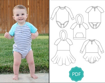 PDF Schnittmuster: Baby Bodysuit Pattern/Kleinkind Bodysuit Pattern