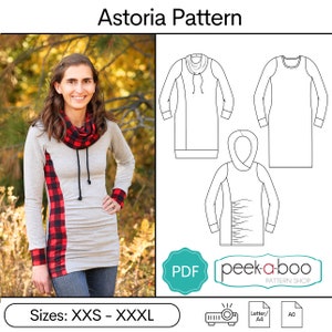 Astoria PDf Sewing Pattern: Womens tunic pattern, women's dress pattern, ruched tunic
