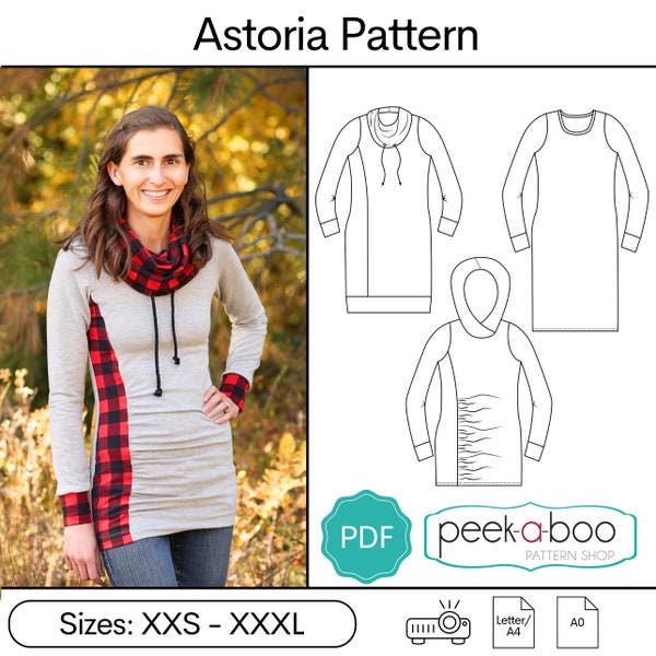 Patrón de costura Astoria PDf: Patrón de túnica para mujer, patrón de vestido de mujer, túnica fruncida