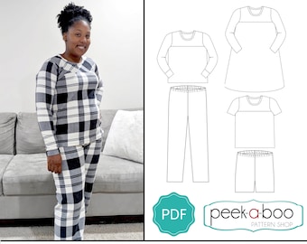 Women's Night Owl Pajamas PDF Sewing Pattern